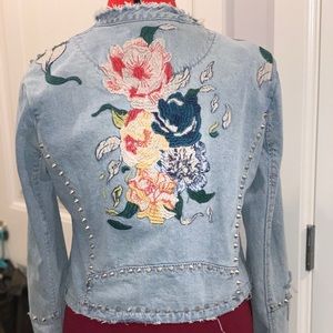 custom embroidered denim moto jacket